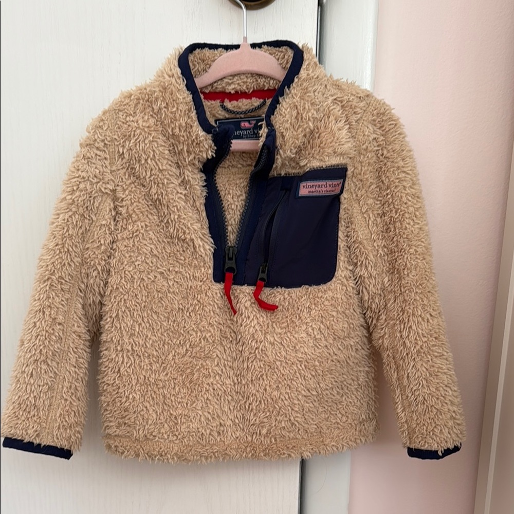 Vineyard Vines Beige and Navy Fleece Pullover